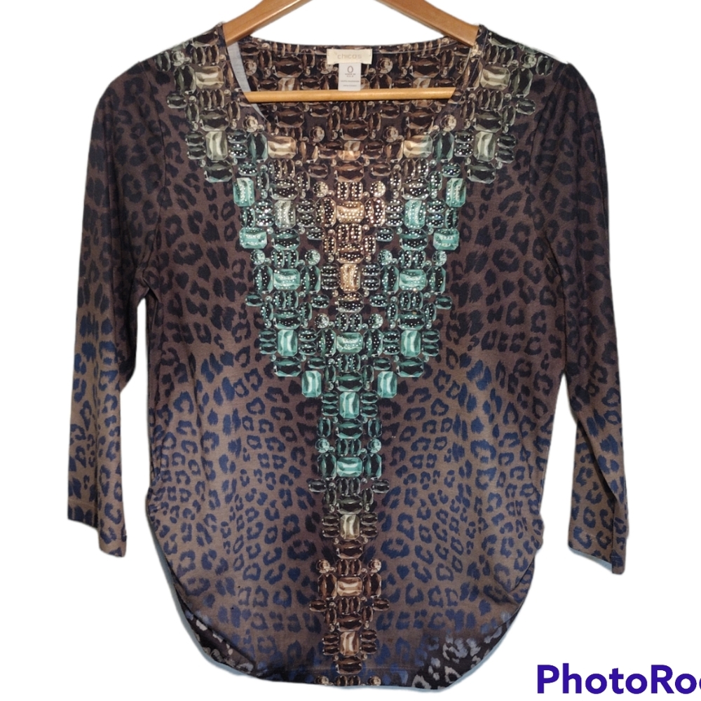 Chico's Leopard Rhinestone Top Size 0